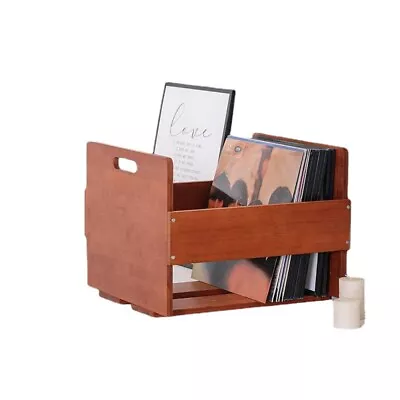 Bamboo Wood Modern LP Vinyl Record Desktop Organizer Rack Storage Holder Basket • $150.68