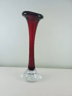 Vintage Red Murano Bullicante Trumpet Vase Art Glass Controlled Bubble Pulled   • $29.99