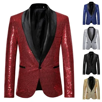 Men's Bling Sequins Tuxedo Suit One Button Party Coat Blazer Gentleman Jacket BB • $39.92