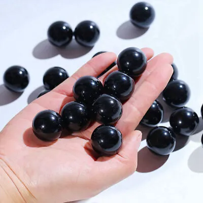 30mm Natural Black Obsidian Quartz Gem Sphere Healing Crystal Stone Ball + Stand • £4.32