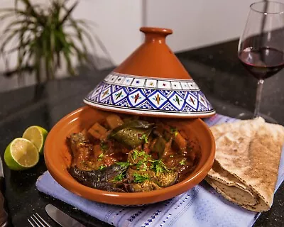 Large Handmade Hand-painted Classic Blue 12  Ceramic Tagine Cooking Pot  • $89.95