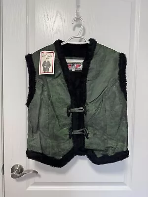 VTG A.W.C. Leather Creation Genuine Leather Vest Polyester Lined WALI Mens Large • $36.39