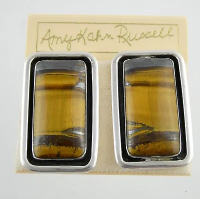 Amy Kahn Russell Sterling Silver Tigers Eye Clip On Earrings 38.5g 925 With Back • $180.99