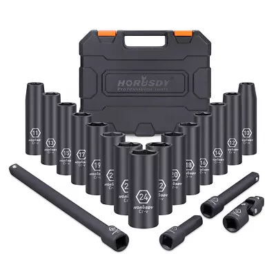 1/2-Inch Drive Deep Impact Socket Set Metric / Inch 6 Point 10-24mm/ 3/8 -1-1/4  • $38.99