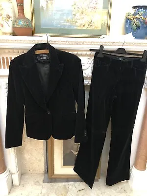 Vintage VGC Zara 2piece Black Velvet Suit Trousers Pin Stripe Women’s Party • £36