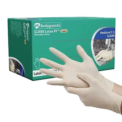 Bodyguards Powder Free White Latex Disposable Gloves Box Of 100 • £7.99