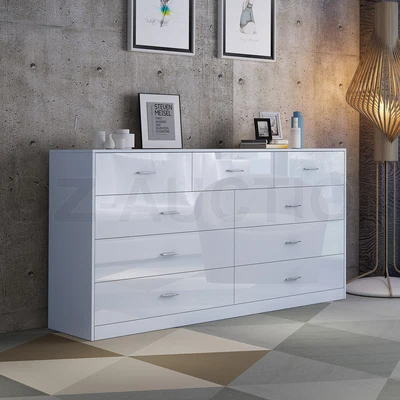 $439.95 • Buy High Gloss 9 Chest Of Drawers Tallboy Dresser Table Storage Bedroom Cabinet WH