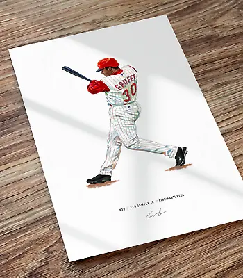 Ken Griffey Jr Cincinnati Reds Illustrated Baseball Print Poster Art • $19