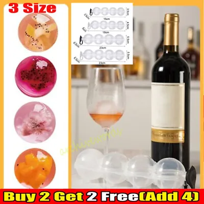 Ice Cube Bar Silicone 4 Ball Maker Mold Sphere.Large Tray Whiskey Mould Tool S/L • £4.59