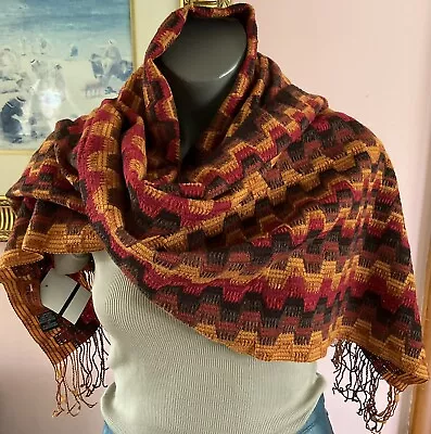 MISSONI Multicolor Wool Blend Scarf Foulard Wrap ITALY Rust Brown Orange • $99