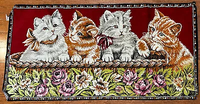 $29.95 • Buy Vintage Tapestry Rug Cute Kittens Cat Wall Hanging - 20 X39   Burgundy Floral