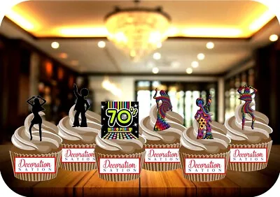 70s Disco Mix 21 Piece NEW - 12 PREMIUM STAND UP Edible Cake Toppers Groovy Fun • £6.19