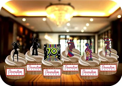 70s Disco Mix 21 Piece NEW - 12 PREMIUM STAND UP Edible Cake Toppers Groovy Fun • £3.79