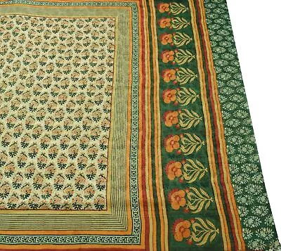 Sushila Vintage Green Saree 100% Pure Georgette Silk Printed Floral Craft Fabric • $24.99