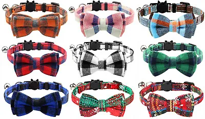 £3.49 • Buy Cat / Kitten Collar With Bell & Bow Tie Quick Release Safety Buckle Cats Collars