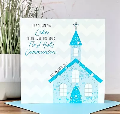 £4.49 • Buy Personalised Handmade Christening Baptism 1st Holy Communion Card Boy Nephew Son