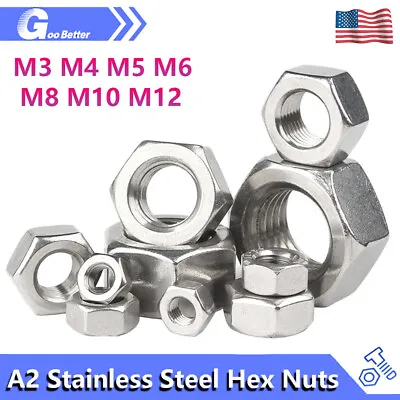 Metric M3 M4 M5 M6 M8 M10 M12 A2 Stainless Steel Hex Nuts Full Nut DIN 934 • $1.79