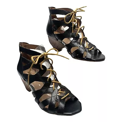 Matiko Abiba Black Leather Gladiator Lace Up Shoes Womens Size 6.5 • $49.99