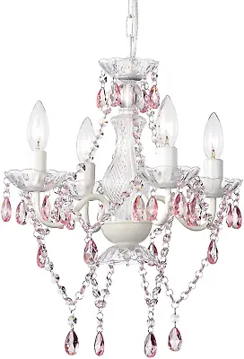 $81.13 • Buy Pink Chandelier With Mini White Lights And Acrylic Crystals For Bedroom/Bathroom