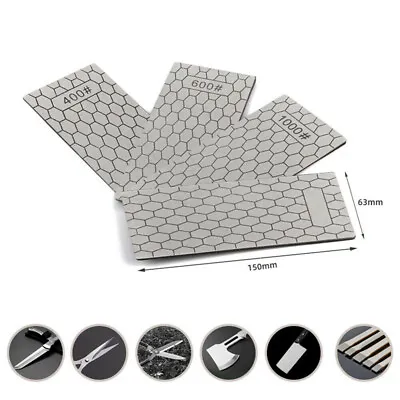 3X Diamond Knife Sharpen Plate Honing Bench Stone 400/600/1000 Grit Kit Set EQ • $17.09