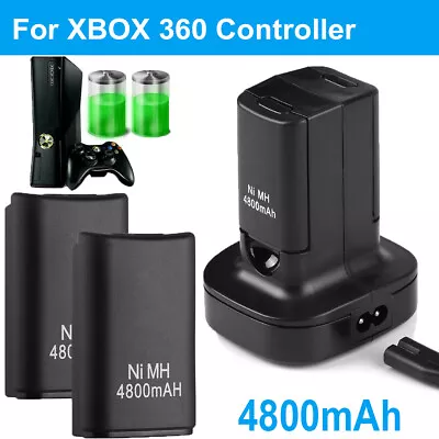 2x Battery Pack & Charger Dock For Microsoft Xbox 360 Wireless Controller Black • $14.59