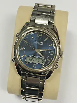 Vintage Caravelle By Bulova Alarm Chronograph Mens Watch Blue Dial 43C12 • $99