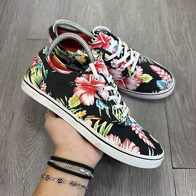 Vans Womens Hawaiian Tropical Black Floral Hibiscus Shoes Size 8 Skate • $29.87