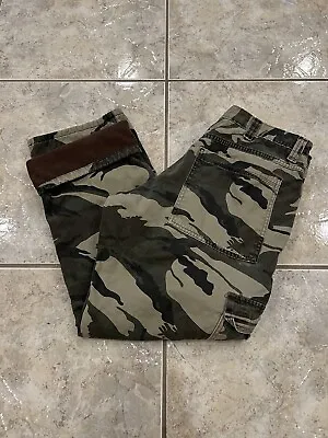 Mens 34X30 Wrangler Relaxed Fit Woodland Camo Fleece Lined Cargo Pants 1070FEW4M • $16.99