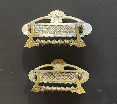 Two Brass Drawer Pulls Mission Style Craftsman Distressed Vintage Antique • $24.95