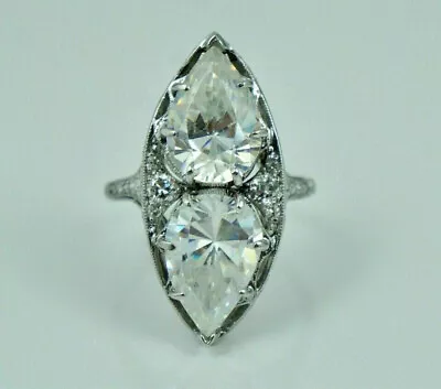 Navette Vintage Cocktail Wedding Ring 2 Ct Simulated Diamond 14K White Gold Over • $112.20
