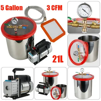$189 • Buy 5Gallon Stainless Steel Vacuum Degassing Chamber Silicone Kit W/3 CFM Pump Hose