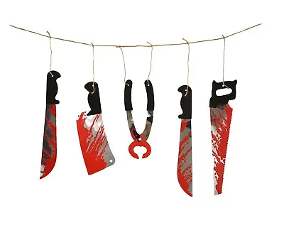1.8M Halloween Foil BLOODY WEAPONS GARLAND Decoration Blood Saw Knife Hanging UK • £3.62