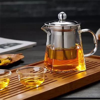  Clear Glass Tea Container Metal Water Jug Cups Small Teapot With Infuser Square • £19.98