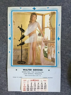 £9.50 • Buy VINTAGE AMERICAN COLOUR Glamour Girls Topless CALENDAR 1968 Michigan