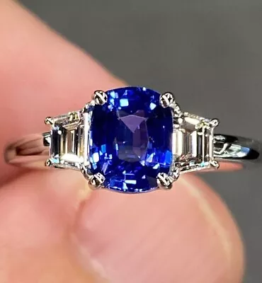 3Ct Cushion Lab Created Sapphire Three-Stone Wedding Rings 14K White Gold Plated • $83.99
