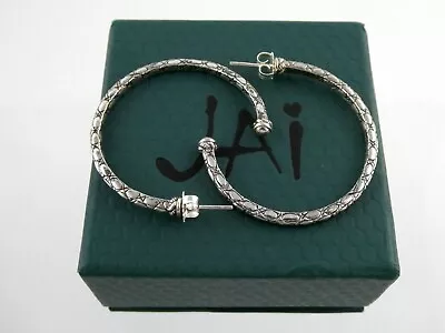 John Hardy JAI Sterling Silver Hoop Earrings 925 JH 12.1g 1.5 Inches With Box • $162