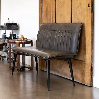 Vintage Grey Faux Leather Dining Bench With Steel Construction • £515