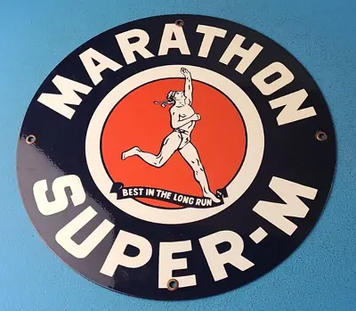 Vintage Marathon Gasoline Porcelain Metal Service Gas Motor Oil Pump Plate Sign • $135.47