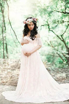 Lace Pregnant Women Off Shoulder Maternity Dress Photography Prop Photo LongGown • $28.19