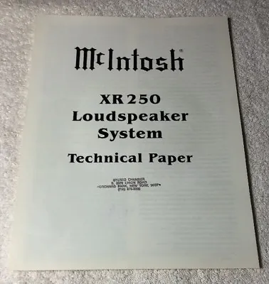 Mcintosh Xr 250 Loudspeaker System Original Technical Paper Pamphlet M664 • $12.95