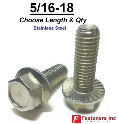 5/16-18 Stainless Steel Serrated Flange Hex Cap Screws Bolts Choose Length & Qty • $14.99