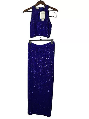 Scala NWT Vintage Y2K  SILK Prom Beaded Cutout Dress Royal Blue  2 Piece • $599.99