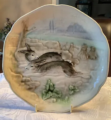 Antique Higgins And Seiter French Majolica Resting Rabbits Plate Circa 1900 • $95