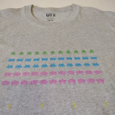 Uniqlo X Taito Mens T Shirt Space Invaders Official Gray Large Video Arcade Game • $19.90