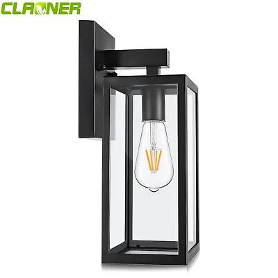 Aluminum Wall Lantern Outdoor Exterior Light Fixture With Clear Glass Shade • £25.99