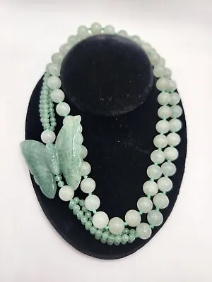$79 • Buy Vintage Estate Carved Jade Jadeite Butterfly Beaded Necklace