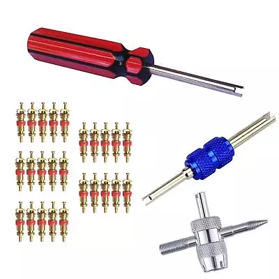 3 Pcs Tire Valve Core Remover Tools With 25 Pcs Brass Valve Stem Cores 4-Way ... • $13.89