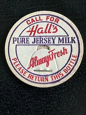 HALL’S PURE JERSEY MILK Bloomington In Ind Indiana Milk Bottle Dairy Cap NEW! • $5