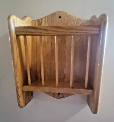 Oak Magazine Book Rack Wall Holder Wood Spindles Vintage  • $39.99