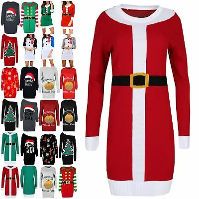 Ladies Christmas Baggy Long Sleeve Womens Xmas Santa Costume Jumper Mini Dress • £14.69